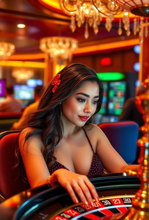 Dealer profesional md88 memandu turnamen dengan monitor yang menampilkan peringkat peserta